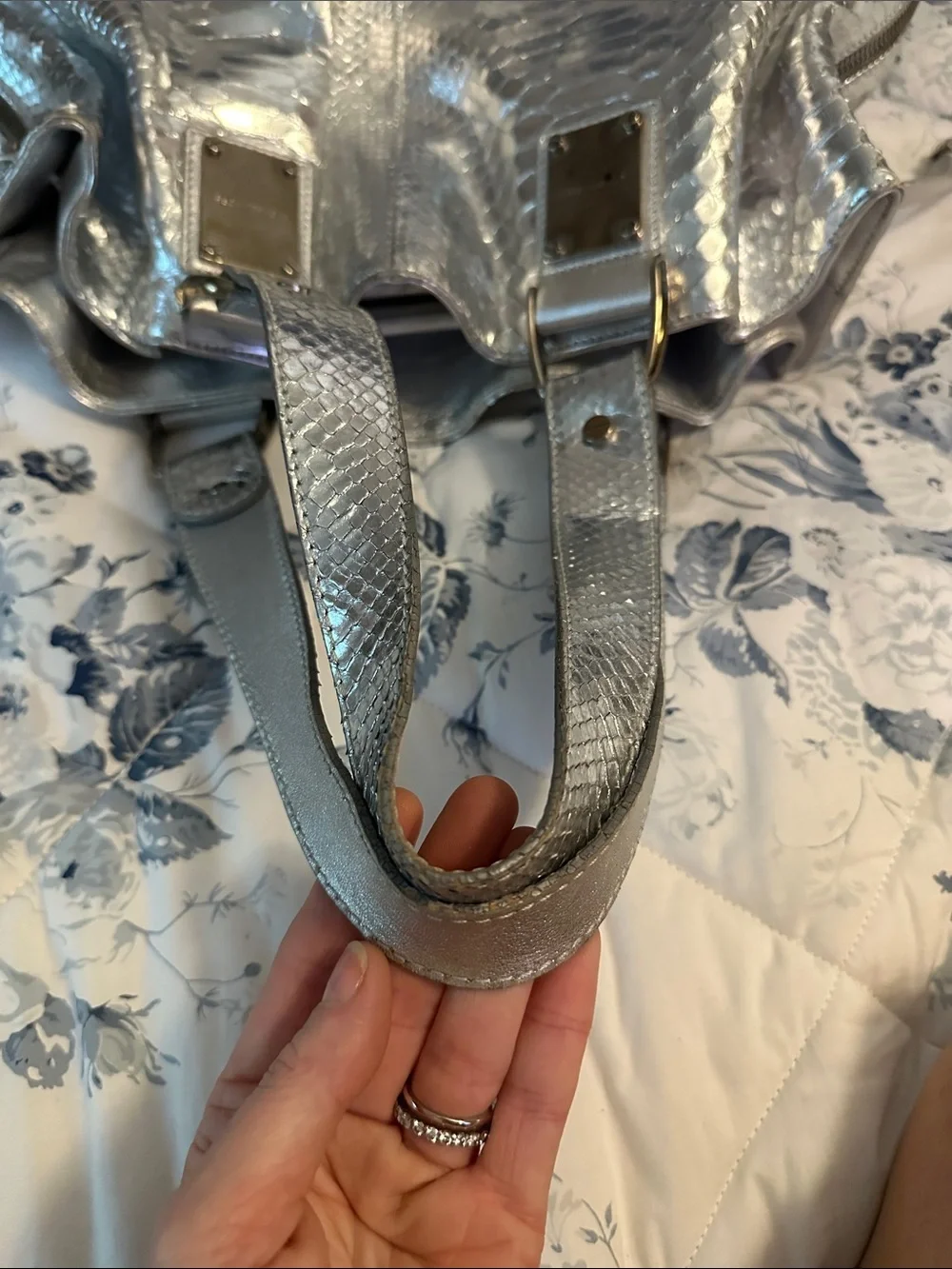 Michael Kors Dottie Limited Edition Metallic Silver Python Leather Bucket Bag